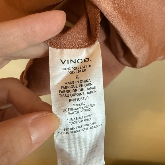 Vince Pleated Midi Skirt Satiny Asymmetrical Fall Dusty Rose Copper Women’s 8 - Picture 10 of 11